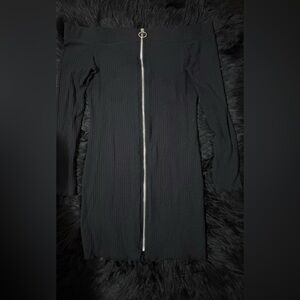 Black ribbed Iris mini zip up long sleeve dress